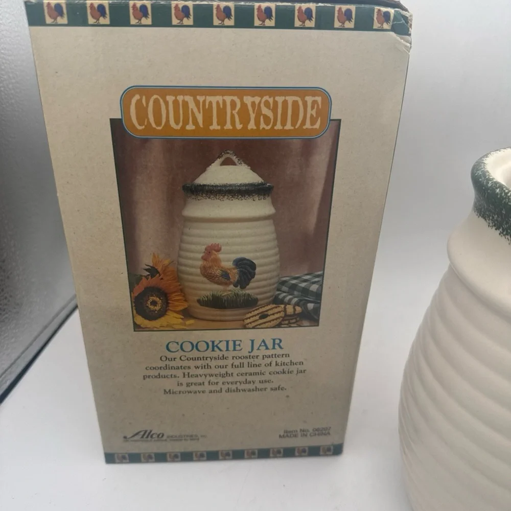 ALCO Industries Countryside Rooster Ceramic Cookie Jar farmhouse Open Box